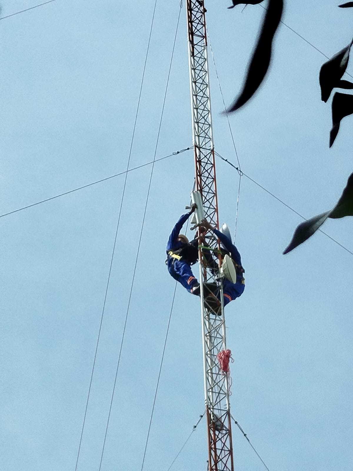 Técnico de Ecoconex instalando equipos en torre de telecomunicaciones